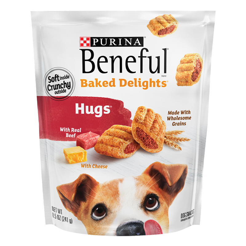 Purina® Beneful® Baked Delights Hugs sabor a queso con carne real y granos,  Snacks para perro (paquete con 4 sobres)