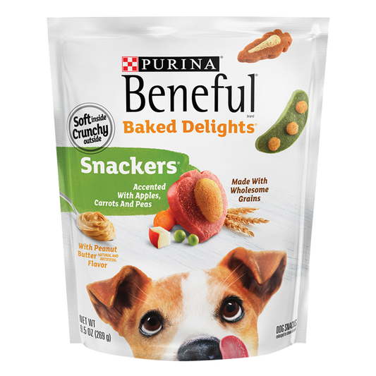 Purina® Beneful® Baked Delights Snackers con saborizantes de mantequilla de maní, Snacks para perro (paquete con 4 sobres)