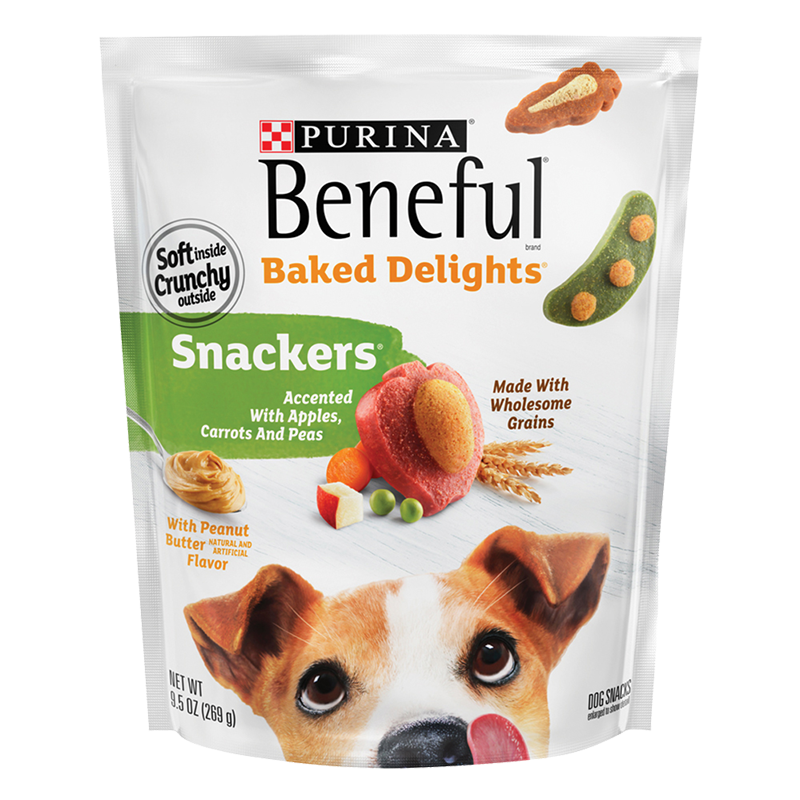 Purina® Beneful® Baked Delights Snackers con saborizantes de mantequilla de maní, Snacks para perro (paquete con 4 sobres)